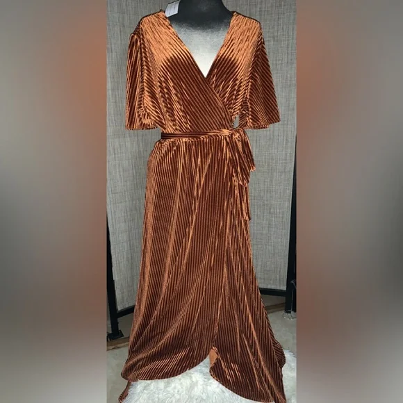 Simplee beautiful copper midi wrap dress - Picture 4 of 9